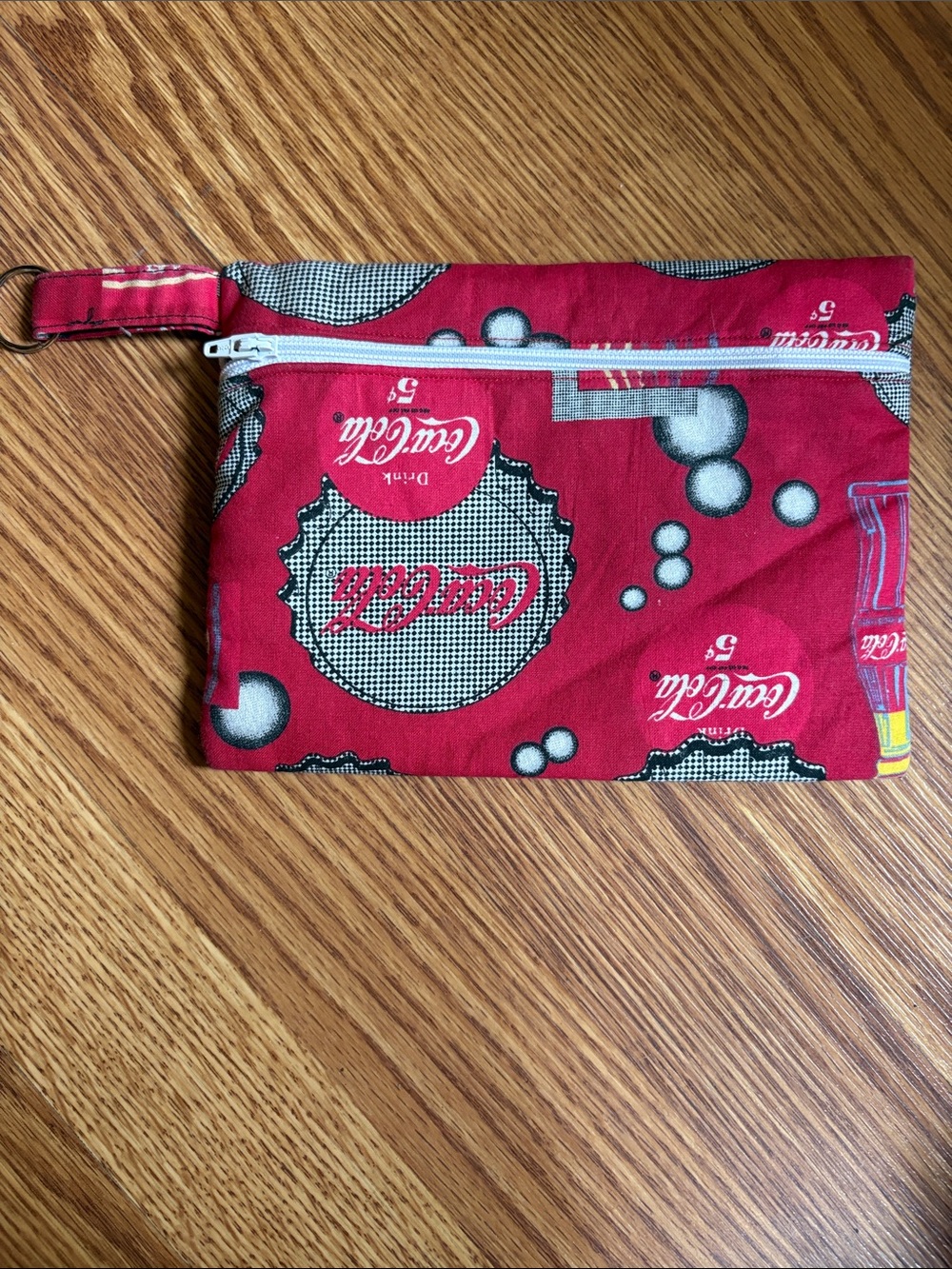 Coca Cola Red Zip Wristlet Pouch with Bottle Cap Print